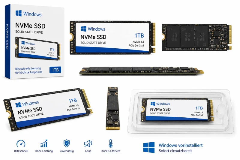 SSD Festplatte für Asus VivoBook 17 X712DA M.2 PCIe mit Windows 10 / 11 Pro vorinstalliert
